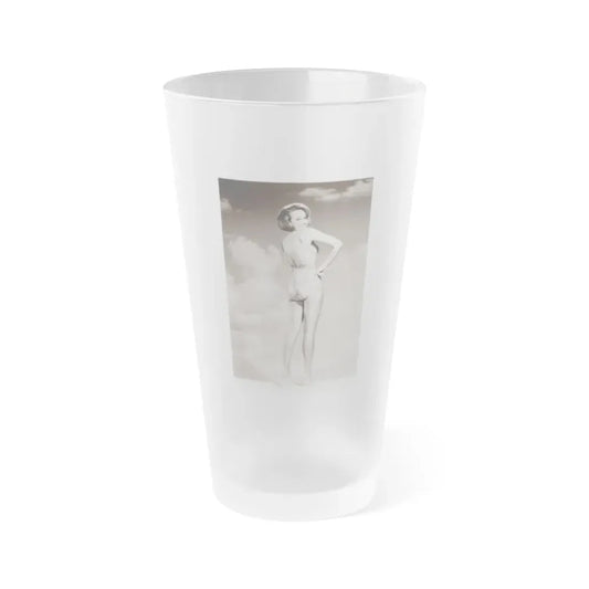Terry Moore #43 - 1-Piece B&W Barefoot Swimsuit Cheesecake Photo from 60's (Vintage Female Icon) Frosted Pint Glass 16oz 16oz Frosted - Go Mug Yourself