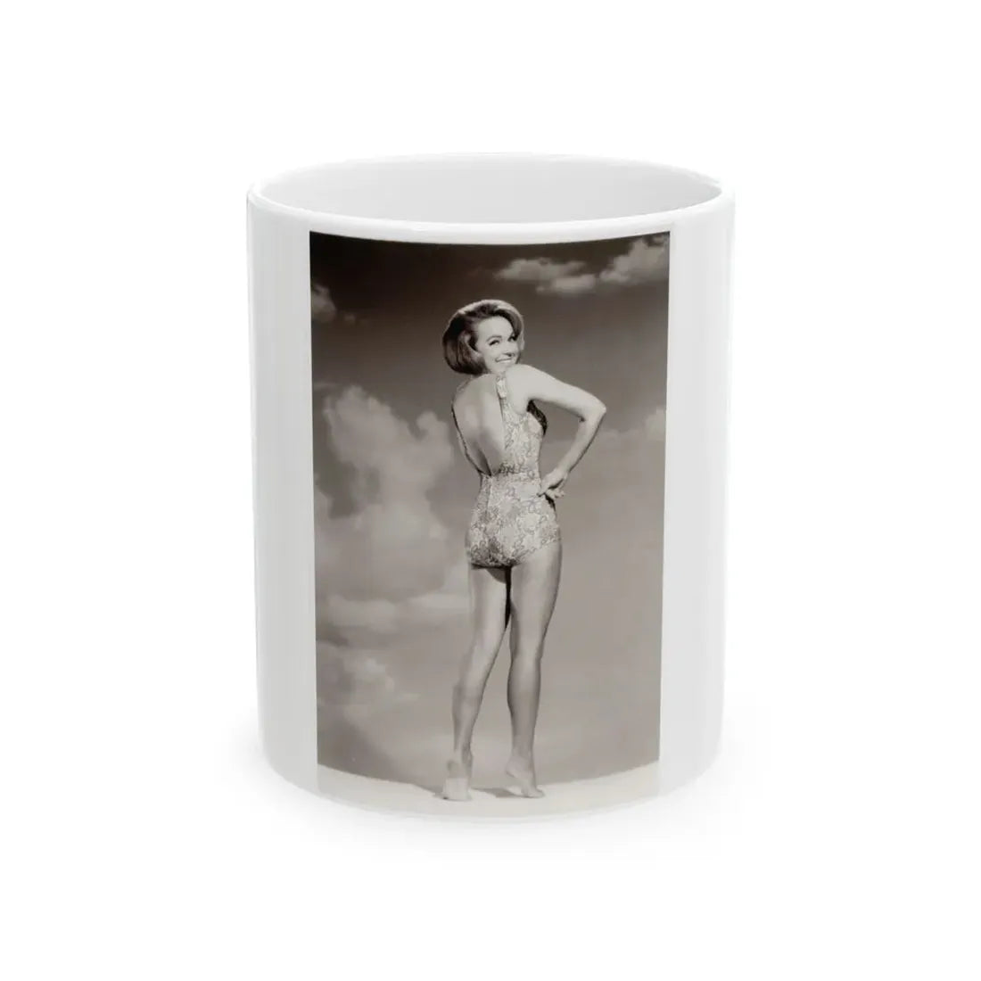 Terry Moore #43 - 1-Piece B&W Barefoot Swimsuit Cheesecake Photo from 60's (Vintage Female Icon) White Coffee Mug 11oz - Go Mug Yourself
