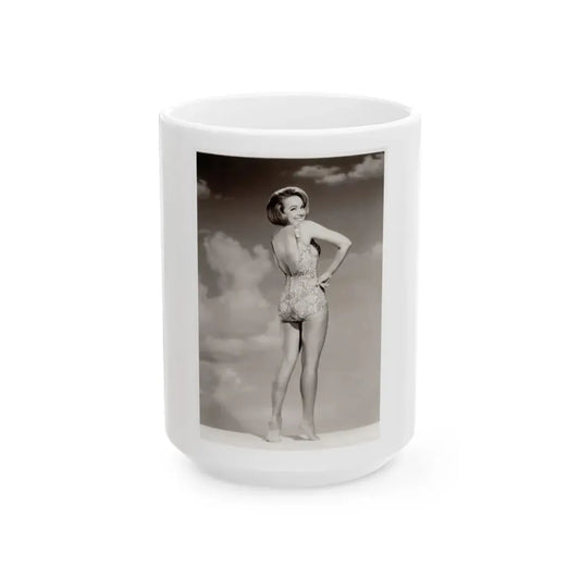 Terry Moore #43 - 1-Piece B&W Barefoot Swimsuit Cheesecake Photo from 60's (Vintage Female Icon) White Coffee Mug 15oz - Go Mug Yourself