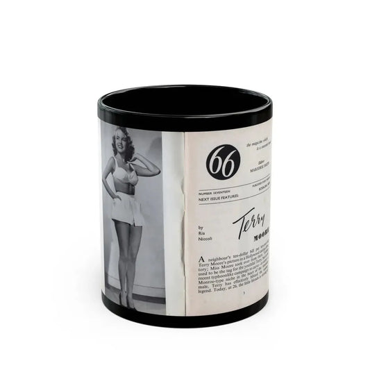 Terry Moore #436 - 66 PHTOTOGRAPHS OF Terry MOORE U.K. Pocket Mag. Inside Front Cover Pages 2 & 3 (Vintage Female Icon) Black Coffee Mug 11oz - Go Mug Yourself
