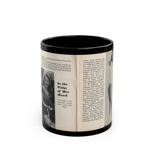 Terry Moore #437 - 66 PHOTOGRAPHS OF Terry MOORE U.K. Pocket Mag. Pages 4 & 5 (Vintage Female Icon) Black Coffee Mug 11oz - Go Mug Yourself