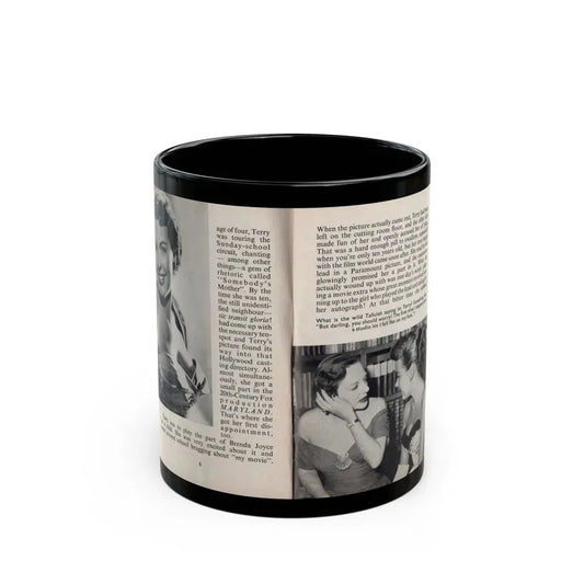 Terry Moore #438 - 66 PHOTOGRAPHS OF Terry MOORE U.K. Pocket Mag. Pages 6 & 7 (Vintage Female Icon) Black Coffee Mug 11oz - Go Mug Yourself