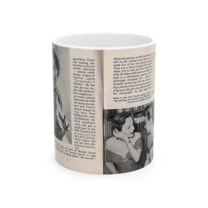 Terry Moore #438 - 66 PHOTOGRAPHS OF Terry MOORE U.K. Pocket Mag. Pages 6 & 7 (Vintage Female Icon) White Coffee Mug 11oz - Go Mug Yourself