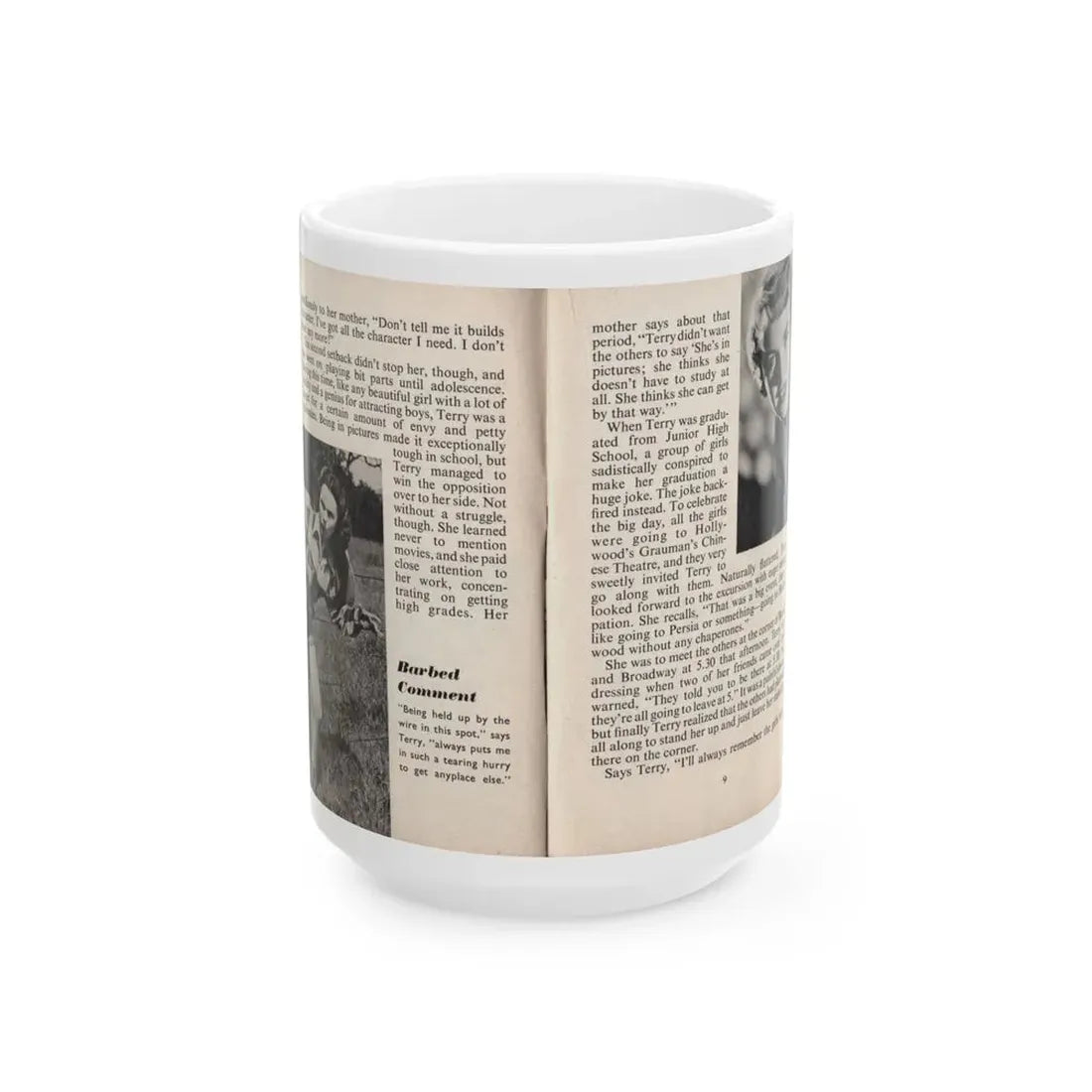 Terry Moore #439 - 66 PHOTOGRAPHS OF Terry MOORE U.K. Pocket Mag. Pages 8 & 9 (Vintage Female Icon) White Coffee Mug 15oz - Go Mug Yourself