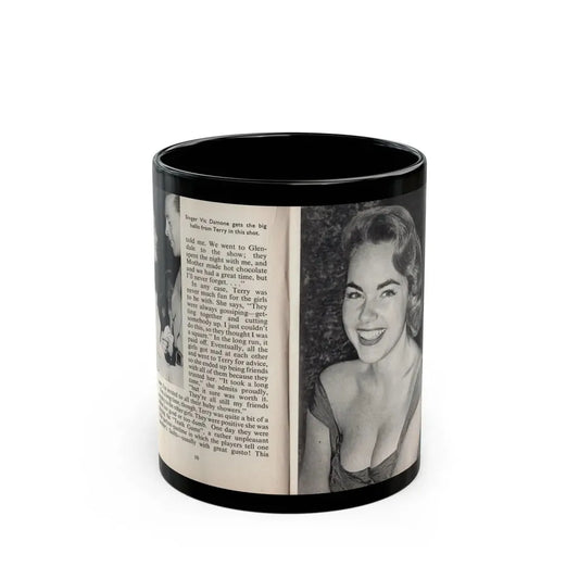 Terry Moore #440 - 66 PHOTOGRAPHS OF Terry MOORE U.K. Pocket Mag. Pages 10 & 11 (Vintage Female Icon) Black Coffee Mug 11oz - Go Mug Yourself