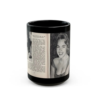 Terry Moore #440 - 66 PHOTOGRAPHS OF Terry MOORE U.K. Pocket Mag. Pages 10 & 11 (Vintage Female Icon) Black Coffee Mug 15oz - Go Mug Yourself
