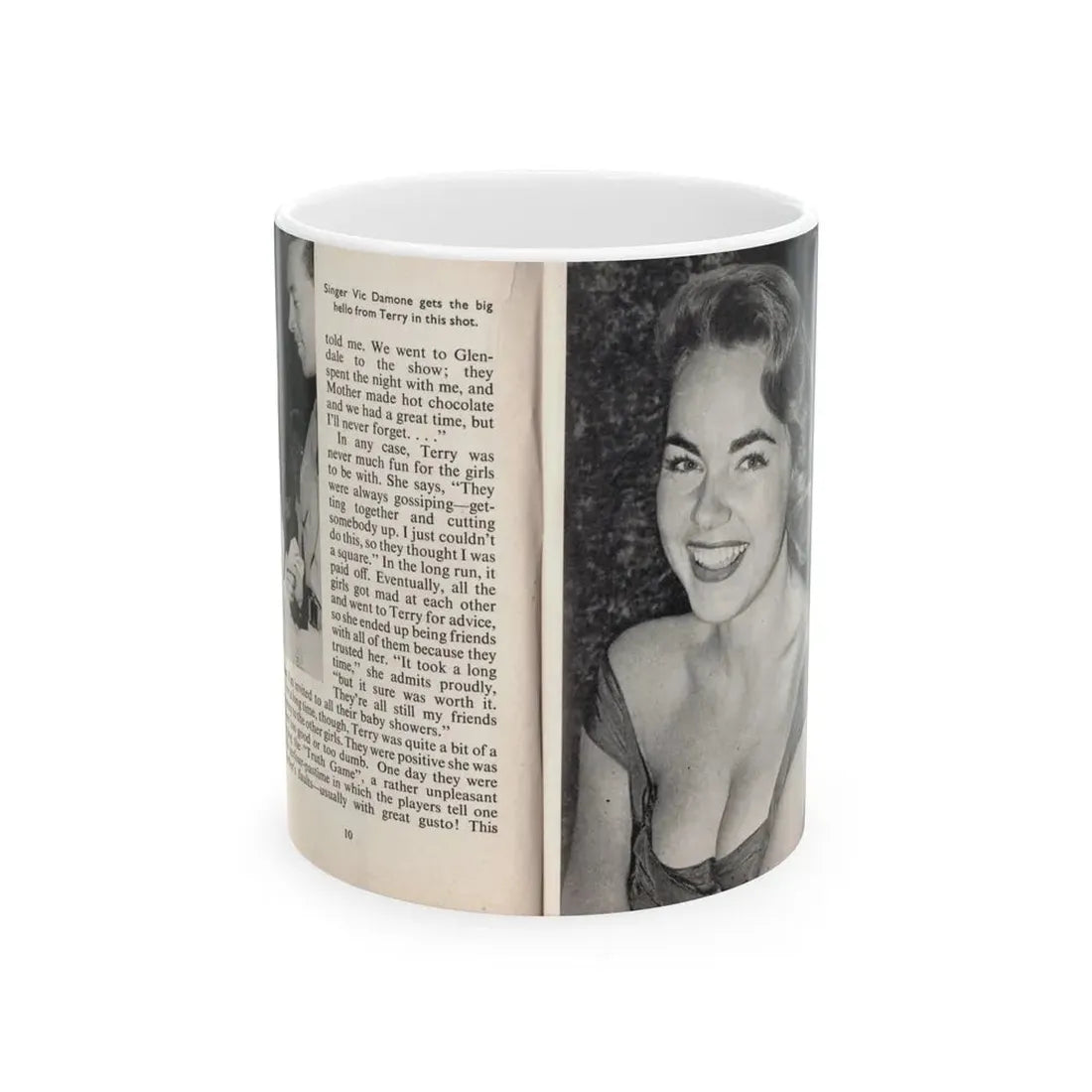 Terry Moore #440 - 66 PHOTOGRAPHS OF Terry MOORE U.K. Pocket Mag. Pages 10 & 11 (Vintage Female Icon) White Coffee Mug 11oz - Go Mug Yourself