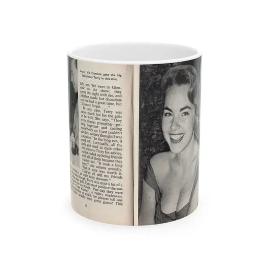 Terry Moore #440 - 66 PHOTOGRAPHS OF Terry MOORE U.K. Pocket Mag. Pages 10 & 11 (Vintage Female Icon) White Coffee Mug 11oz - Go Mug Yourself