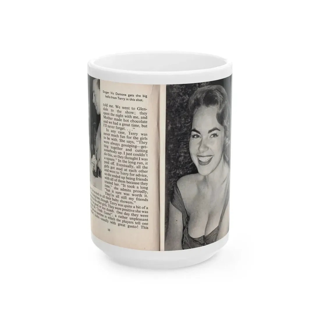 Terry Moore #440 - 66 PHOTOGRAPHS OF Terry MOORE U.K. Pocket Mag. Pages 10 & 11 (Vintage Female Icon) White Coffee Mug 15oz - Go Mug Yourself