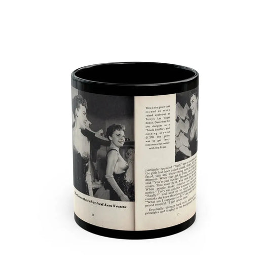 Terry Moore #441 - 66 PHOTOGRAPHS OF Terry MOORE U.K. Pocket Mag. Pages 12 & 13 (Vintage Female Icon) Black Coffee Mug 11oz - Go Mug Yourself