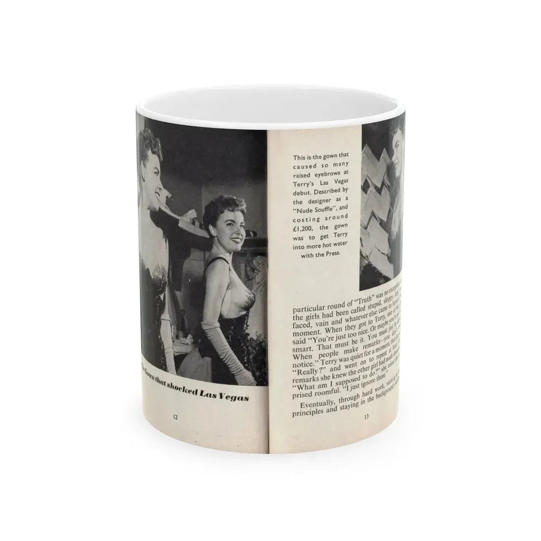 Terry Moore #441 - 66 PHOTOGRAPHS OF Terry MOORE U.K. Pocket Mag. Pages 12 & 13 (Vintage Female Icon) White Coffee Mug 11oz - Go Mug Yourself