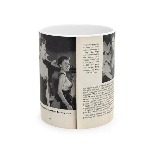 Terry Moore #441 - 66 PHOTOGRAPHS OF Terry MOORE U.K. Pocket Mag. Pages 12 & 13 (Vintage Female Icon) White Coffee Mug 11oz - Go Mug Yourself