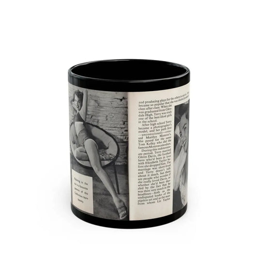 Terry Moore #442 - 66 PHOTOGRAPHS OF Terry MOORE U.K. Pocket Mag. Pages 14 & 15 (Vintage Female Icon) Black Coffee Mug 11oz - Go Mug Yourself