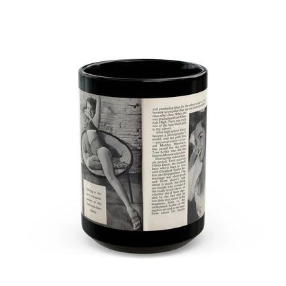 Terry Moore #442 - 66 PHOTOGRAPHS OF Terry MOORE U.K. Pocket Mag. Pages 14 & 15 (Vintage Female Icon) Black Coffee Mug 15oz - Go Mug Yourself