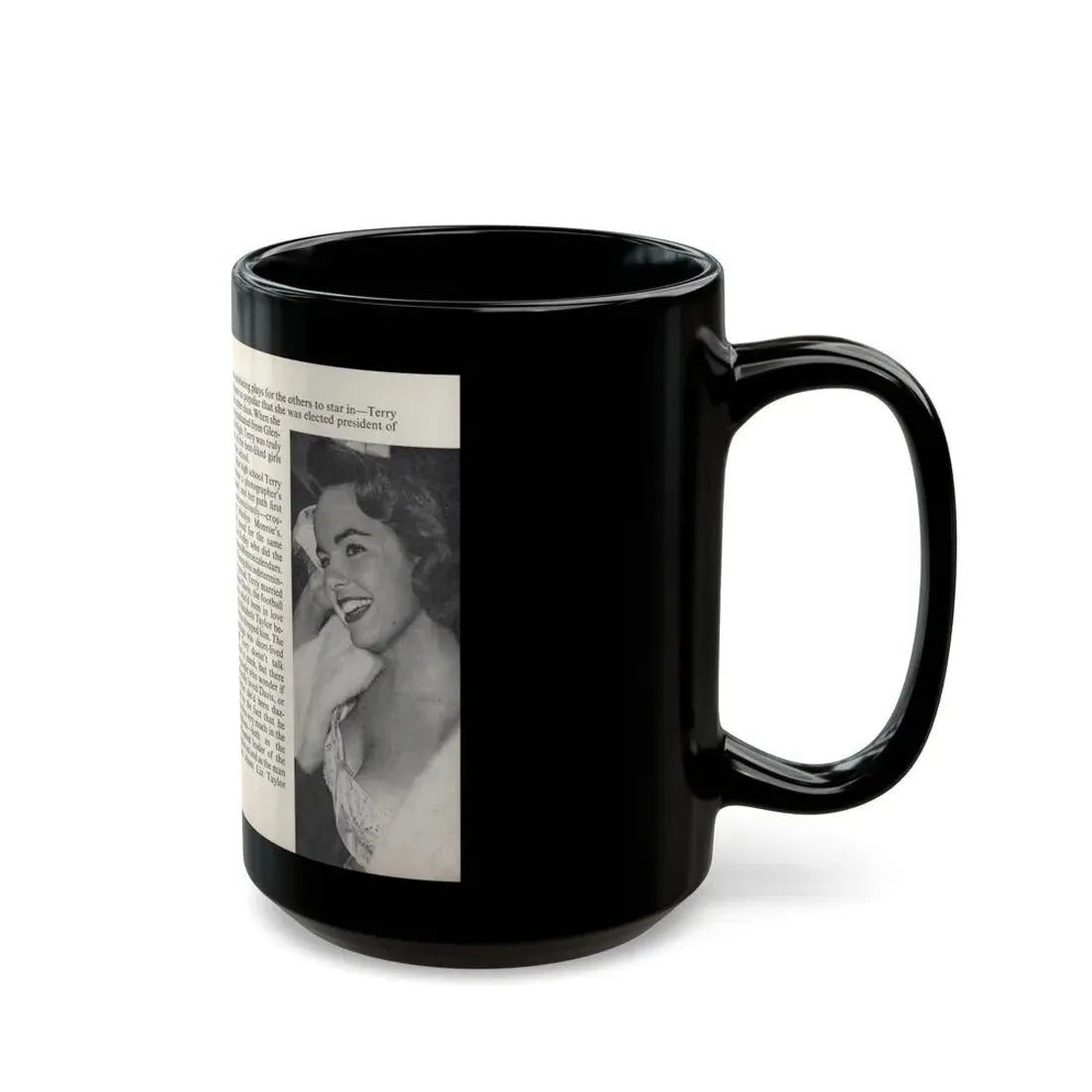 Terry Moore #442 - 66 PHOTOGRAPHS OF Terry MOORE U.K. Pocket Mag. Pages 14 & 15 (Vintage Female Icon) Black Coffee Mug - Go Mug Yourself