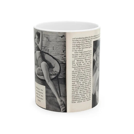 Terry Moore #442 - 66 PHOTOGRAPHS OF Terry MOORE U.K. Pocket Mag. Pages 14 & 15 (Vintage Female Icon) White Coffee Mug 11oz - Go Mug Yourself