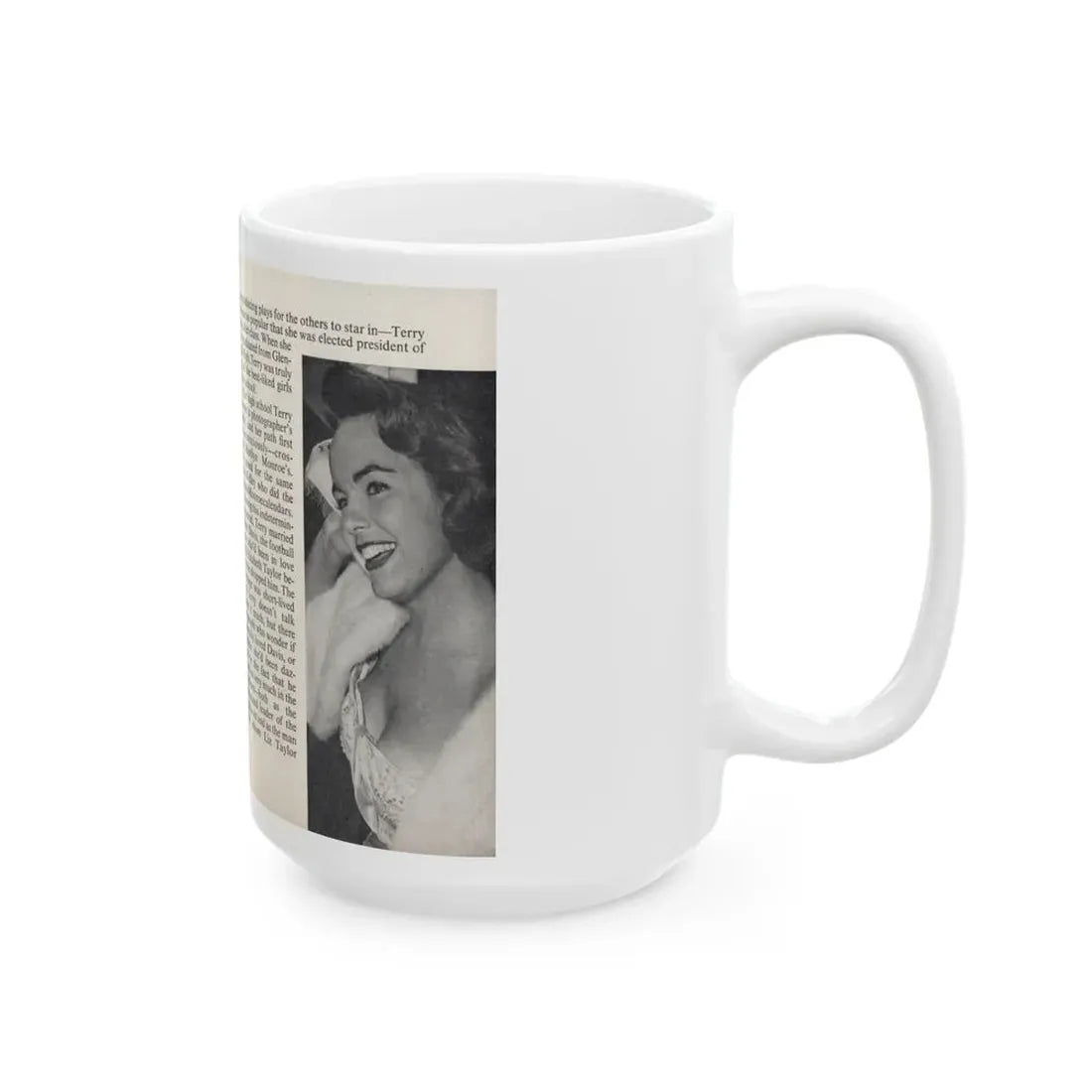 Terry Moore #442 - 66 PHOTOGRAPHS OF Terry MOORE U.K. Pocket Mag. Pages 14 & 15 (Vintage Female Icon) White Coffee Mug - Go Mug Yourself