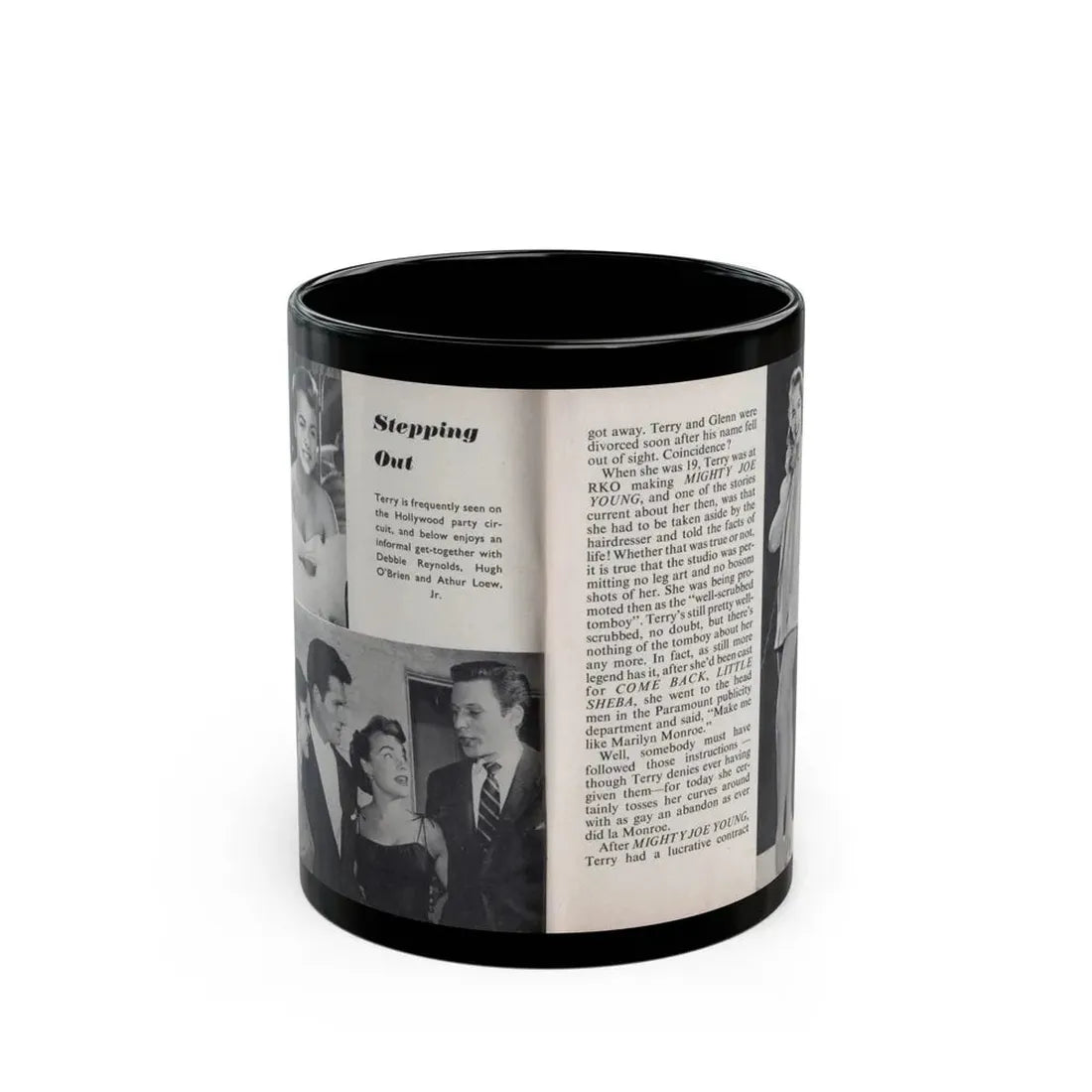 Terry Moore #443 - 66 PHOTOGRAPHS OF Terry MOORE U.K. Pocket Mag. Pages 16 & 17 (Vintage Female Icon) Black Coffee Mug 11oz - Go Mug Yourself