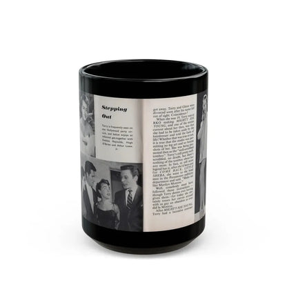 Terry Moore #443 - 66 PHOTOGRAPHS OF Terry MOORE U.K. Pocket Mag. Pages 16 & 17 (Vintage Female Icon) Black Coffee Mug 15oz - Go Mug Yourself