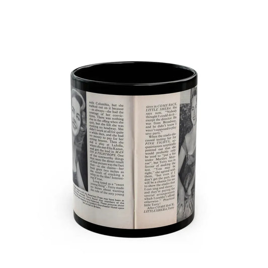 Terry Moore #444 - 66 PHOTOGRAPHS OF Terry MOORE U.K. Pocket Mag. Pages 18 & 19 (Vintage Female Icon) Black Coffee Mug 11oz - Go Mug Yourself