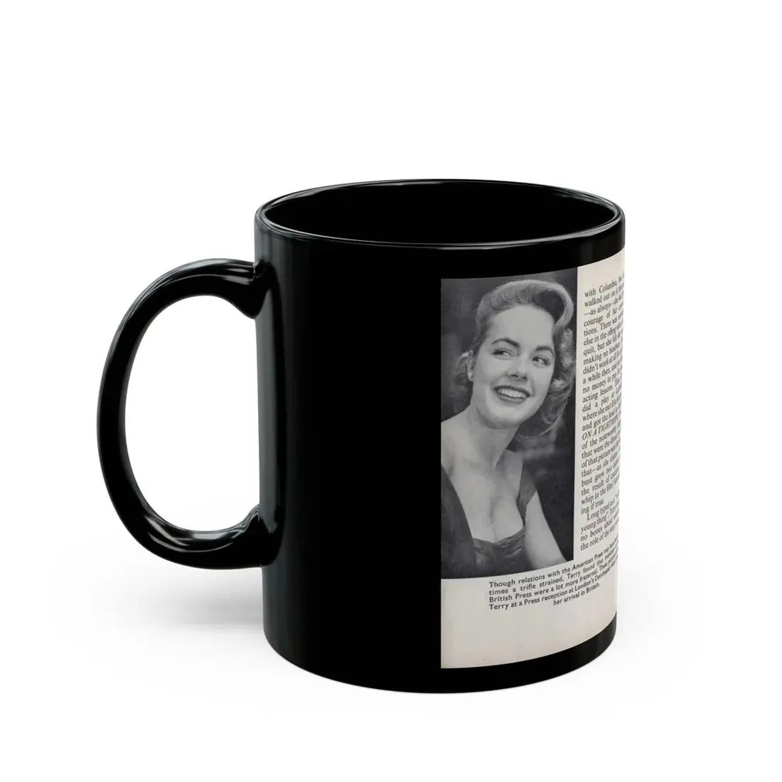 Terry Moore #444 - 66 PHOTOGRAPHS OF Terry MOORE U.K. Pocket Mag. Pages 18 & 19 (Vintage Female Icon) Black Coffee Mug - Go Mug Yourself