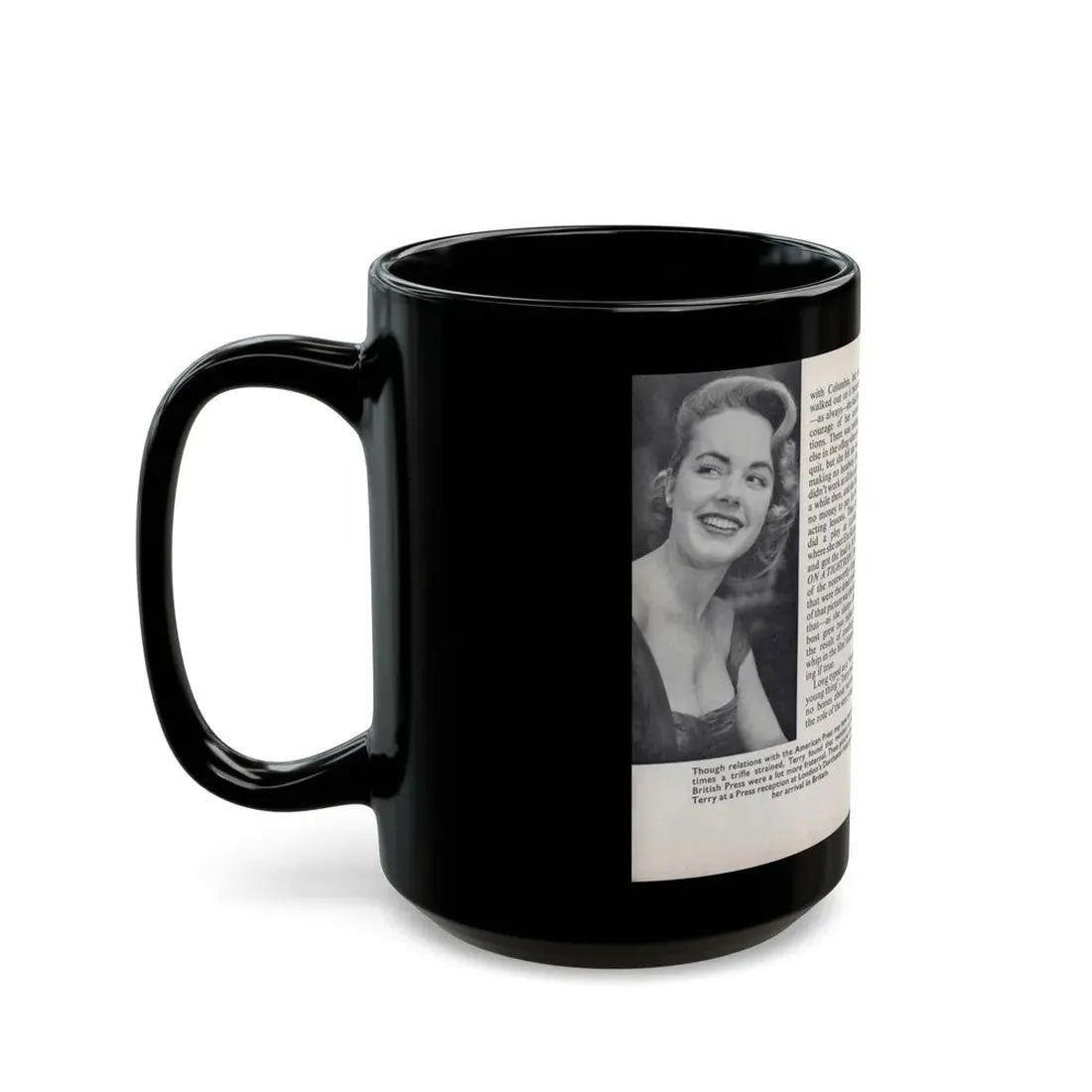 Terry Moore #444 - 66 PHOTOGRAPHS OF Terry MOORE U.K. Pocket Mag. Pages 18 & 19 (Vintage Female Icon) Black Coffee Mug - Go Mug Yourself