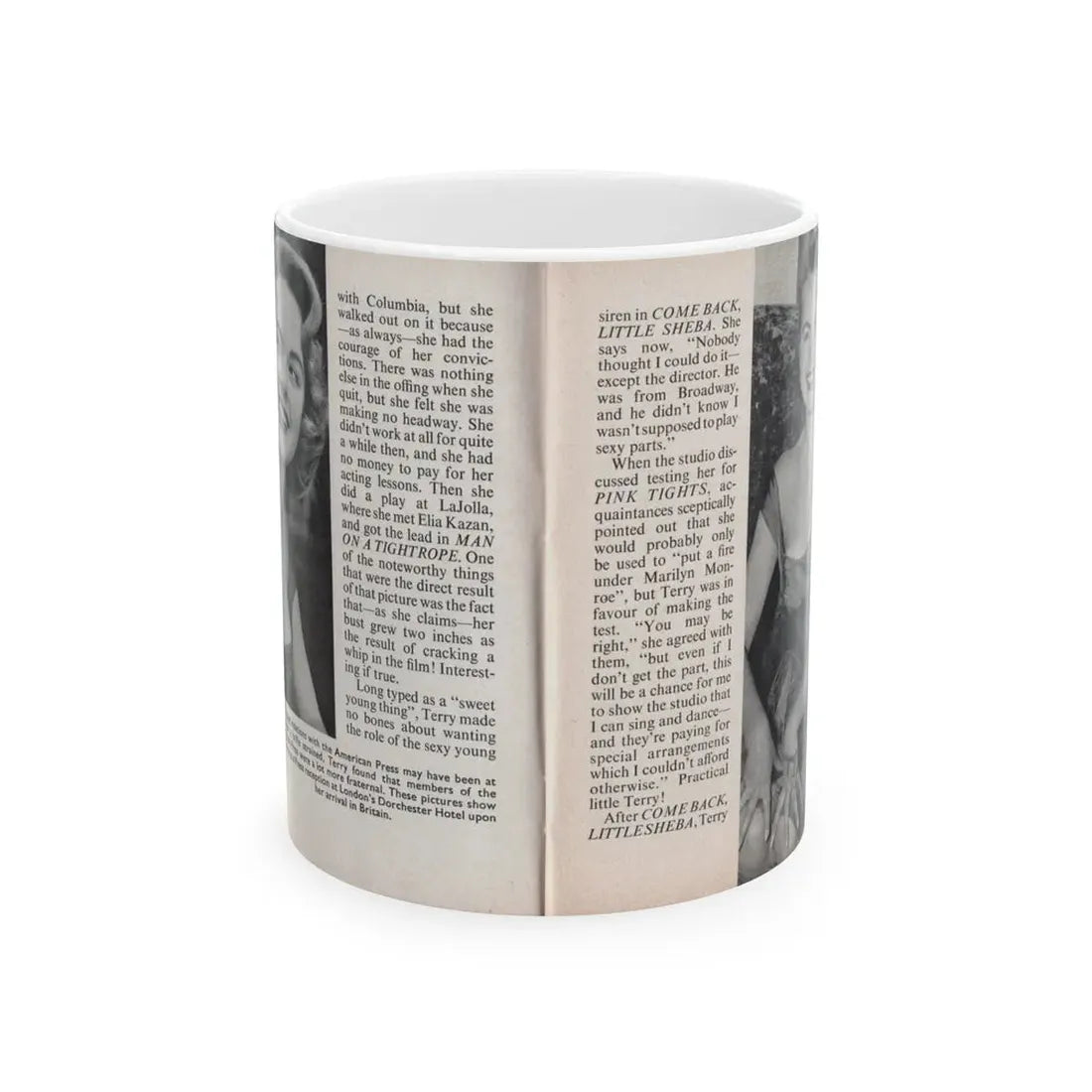 Terry Moore #444 - 66 PHOTOGRAPHS OF Terry MOORE U.K. Pocket Mag. Pages 18 & 19 (Vintage Female Icon) White Coffee Mug 11oz - Go Mug Yourself