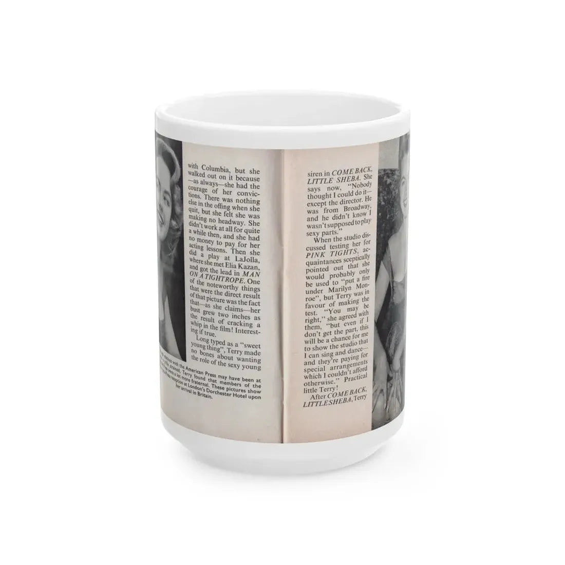 Terry Moore #444 - 66 PHOTOGRAPHS OF Terry MOORE U.K. Pocket Mag. Pages 18 & 19 (Vintage Female Icon) White Coffee Mug 15oz - Go Mug Yourself