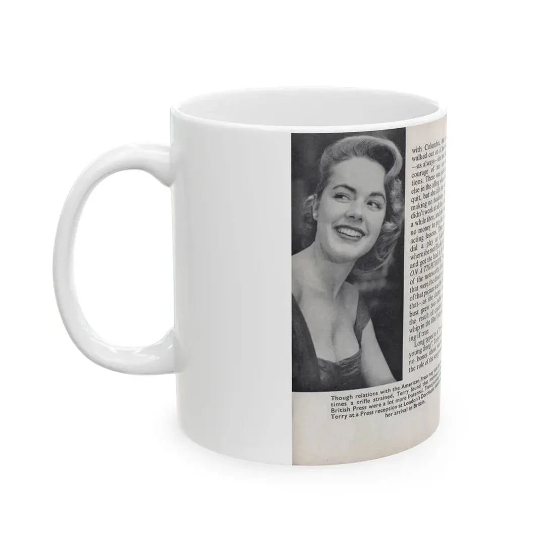 Terry Moore #444 - 66 PHOTOGRAPHS OF Terry MOORE U.K. Pocket Mag. Pages 18 & 19 (Vintage Female Icon) White Coffee Mug - Go Mug Yourself