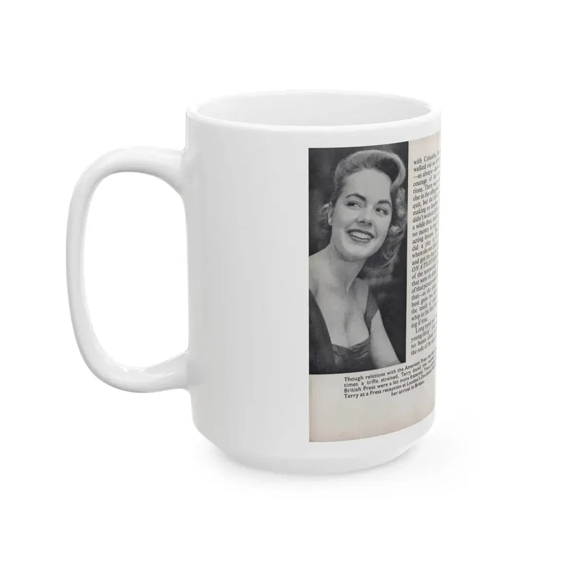 Terry Moore #444 - 66 PHOTOGRAPHS OF Terry MOORE U.K. Pocket Mag. Pages 18 & 19 (Vintage Female Icon) White Coffee Mug - Go Mug Yourself