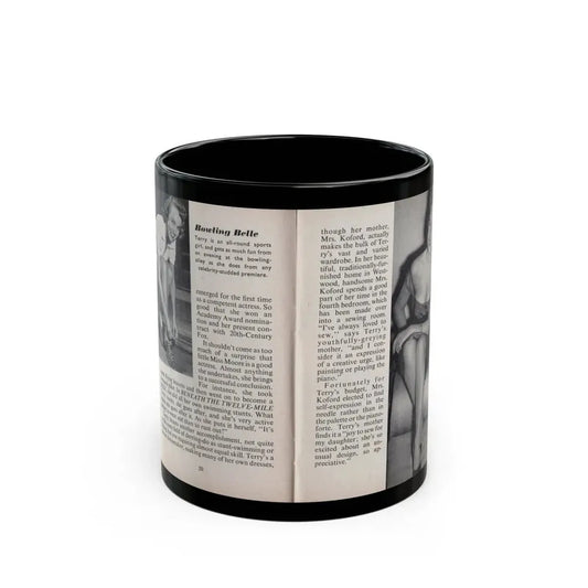Terry Moore #445 - 66 PHOTOGRAPHS OF Terry MOORE U.K. Pocket Mag. Pages 20 & 21 (Vintage Female Icon) Black Coffee Mug 11oz - Go Mug Yourself