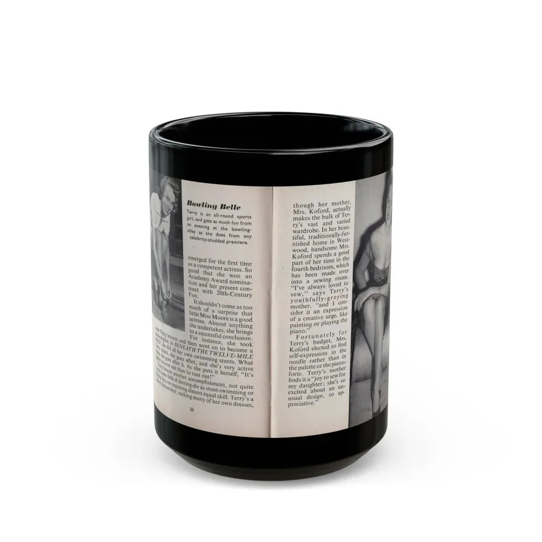 Terry Moore #445 - 66 PHOTOGRAPHS OF Terry MOORE U.K. Pocket Mag. Pages 20 & 21 (Vintage Female Icon) Black Coffee Mug 15oz - Go Mug Yourself