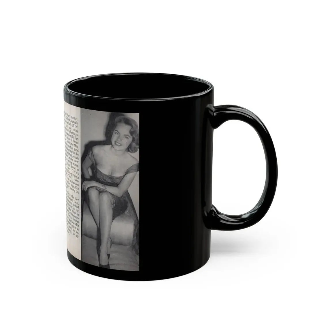 Terry Moore #445 - 66 PHOTOGRAPHS OF Terry MOORE U.K. Pocket Mag. Pages 20 & 21 (Vintage Female Icon) Black Coffee Mug - Go Mug Yourself