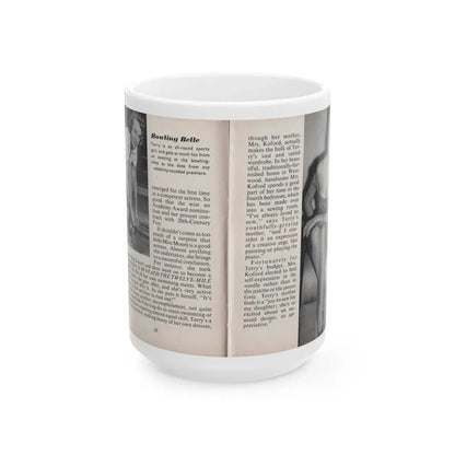 Terry Moore #445 - 66 PHOTOGRAPHS OF Terry MOORE U.K. Pocket Mag. Pages 20 & 21 (Vintage Female Icon) White Coffee Mug 15oz - Go Mug Yourself