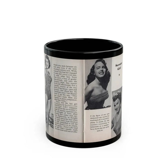 Terry Moore #447 - 66 PHOTOGRAPHS OF Terry MOORE U.K. Pocket Mag. Pages 24 & 25 (Vintage Female Icon) Black Coffee Mug 11oz - Go Mug Yourself