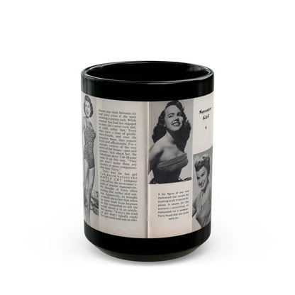Terry Moore #447 - 66 PHOTOGRAPHS OF Terry MOORE U.K. Pocket Mag. Pages 24 & 25 (Vintage Female Icon) Black Coffee Mug 15oz - Go Mug Yourself