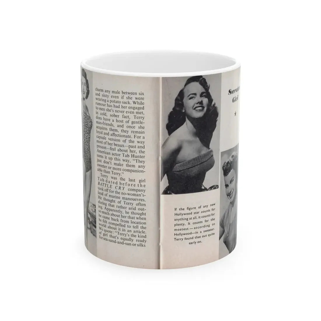 Terry Moore #447 - 66 PHOTOGRAPHS OF Terry MOORE U.K. Pocket Mag. Pages 24 & 25 (Vintage Female Icon) White Coffee Mug 11oz - Go Mug Yourself