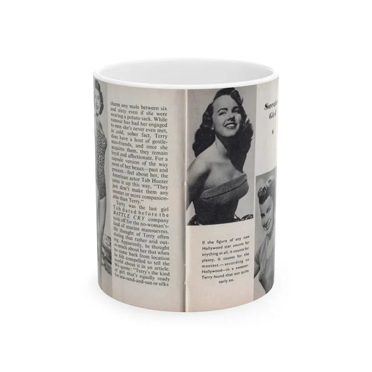 Terry Moore #447 - 66 PHOTOGRAPHS OF Terry MOORE U.K. Pocket Mag. Pages 24 & 25 (Vintage Female Icon) White Coffee Mug 11oz - Go Mug Yourself
