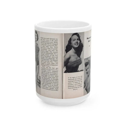 Terry Moore #447 - 66 PHOTOGRAPHS OF Terry MOORE U.K. Pocket Mag. Pages 24 & 25 (Vintage Female Icon) White Coffee Mug 15oz - Go Mug Yourself