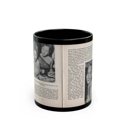 Terry Moore #448 - 66 PHOTOGRAPHS OF Terry MOORE U.K. Pocket Mag. Pages 26 & 27 (Vintage Female Icon) Black Coffee Mug 11oz - Go Mug Yourself