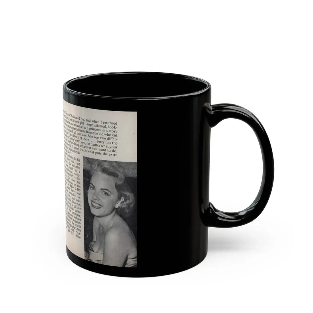 Terry Moore #448 - 66 PHOTOGRAPHS OF Terry MOORE U.K. Pocket Mag. Pages 26 & 27 (Vintage Female Icon) Black Coffee Mug - Go Mug Yourself