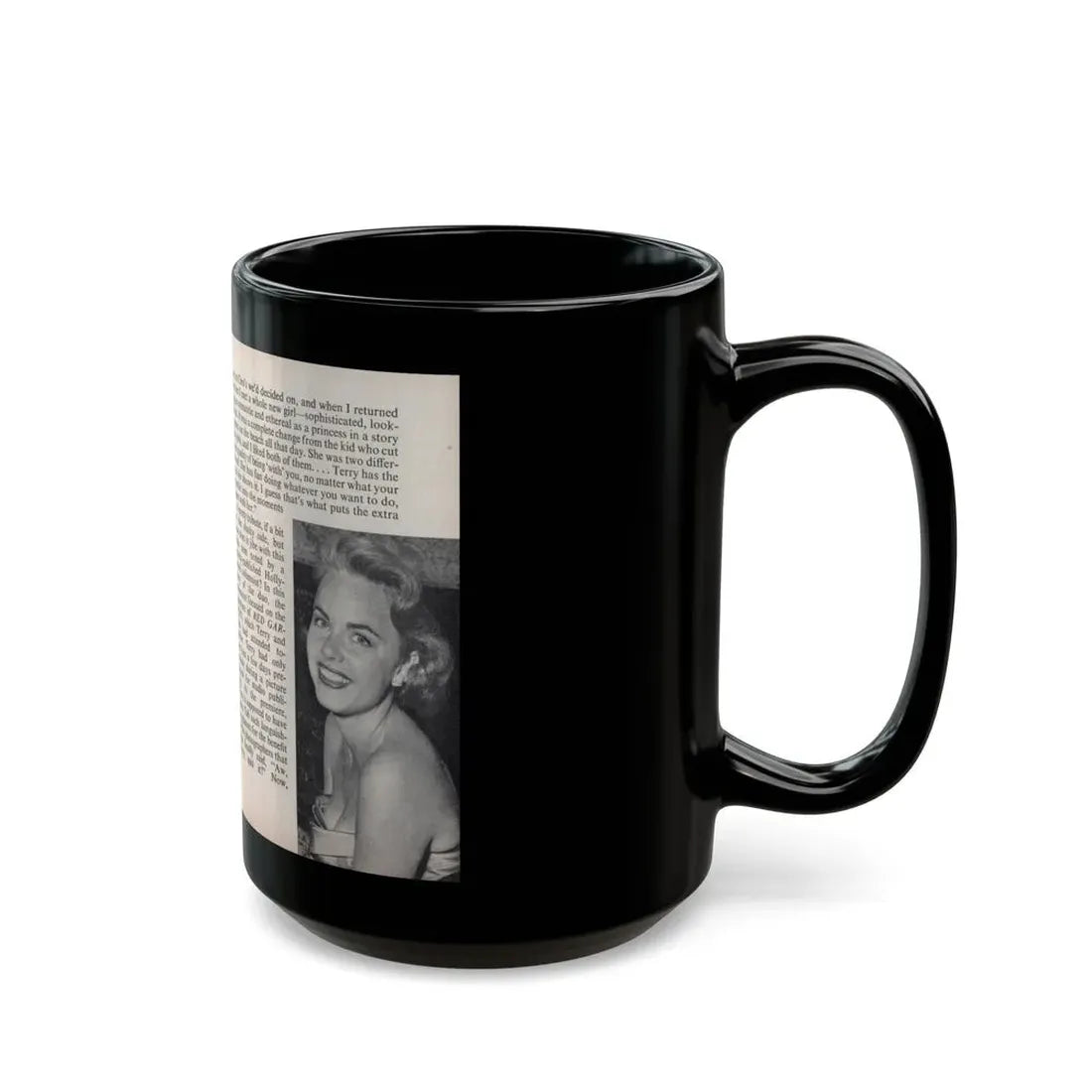 Terry Moore #448 - 66 PHOTOGRAPHS OF Terry MOORE U.K. Pocket Mag. Pages 26 & 27 (Vintage Female Icon) Black Coffee Mug - Go Mug Yourself