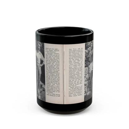 Terry Moore #449 - 66 PHOTOGRAPHS OF Terry MOORE U.K. Pocket Mag. Pages 28 & 29 (Vintage Female Icon) Black Coffee Mug 15oz - Go Mug Yourself