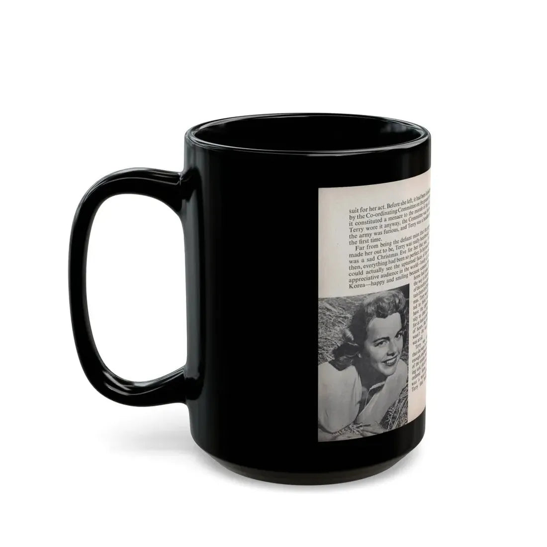 Terry Moore #450 - 66 PHOTOGRAPHS OF Terry MOORE U.K. Pocket Mag. Pages 30 & 31 (Vintage Female Icon) Black Coffee Mug - Go Mug Yourself