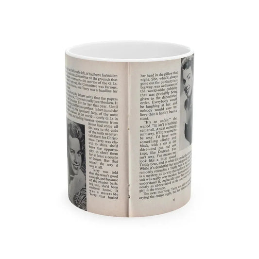 Terry Moore #450 - 66 PHOTOGRAPHS OF Terry MOORE U.K. Pocket Mag. Pages 30 & 31 (Vintage Female Icon) White Coffee Mug 11oz - Go Mug Yourself