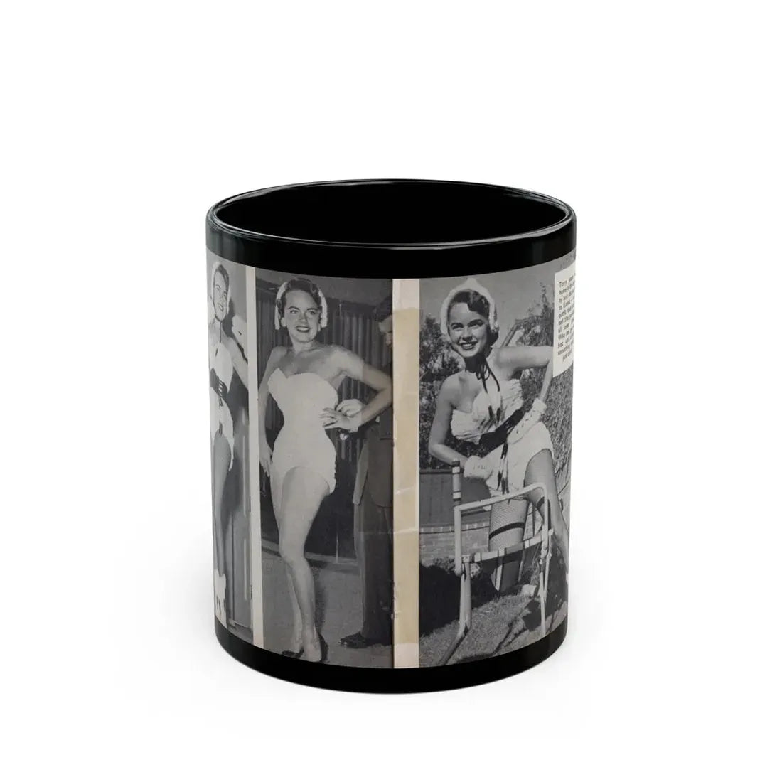 Terry Moore #451 - 66 PHOTOGRAPHS OF Terry MOORE U.K. Pocket Mag. Pages 32 & 33 (Vintage Female Icon) Black Coffee Mug 11oz - Go Mug Yourself