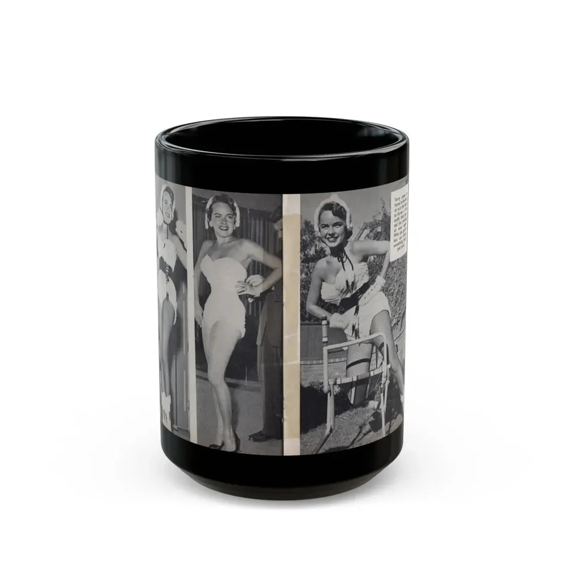 Terry Moore #451 - 66 PHOTOGRAPHS OF Terry MOORE U.K. Pocket Mag. Pages 32 & 33 (Vintage Female Icon) Black Coffee Mug 15oz - Go Mug Yourself