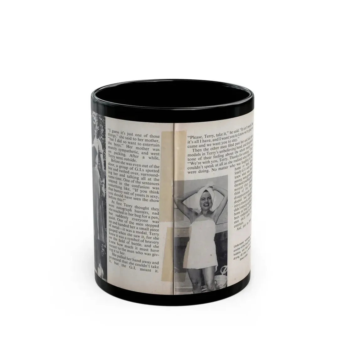 Terry Moore #453 - 66 PHOTOGRAPHS OF Terry MOORE U.K. Pocket Mag. Pages 36 & 37 (Vintage Female Icon) Black Coffee Mug 11oz - Go Mug Yourself