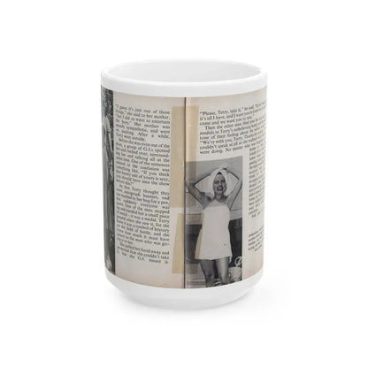 Terry Moore #453 - 66 PHOTOGRAPHS OF Terry MOORE U.K. Pocket Mag. Pages 36 & 37 (Vintage Female Icon) White Coffee Mug 15oz - Go Mug Yourself