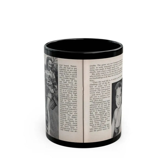 Terry Moore #456 - 66 PHOTOGRAPHS OF Terry MOORE U.K. Pocket Mag. Pages 42 & 43 (Vintage Female Icon) Black Coffee Mug 11oz - Go Mug Yourself
